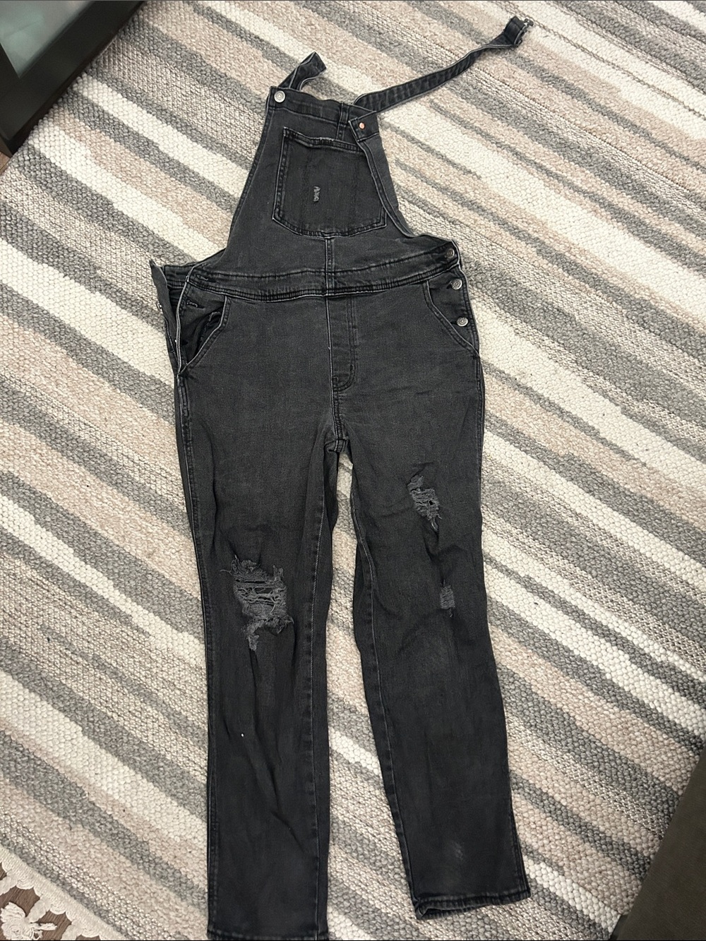 Old Navy Black Distressed Denim Overalls